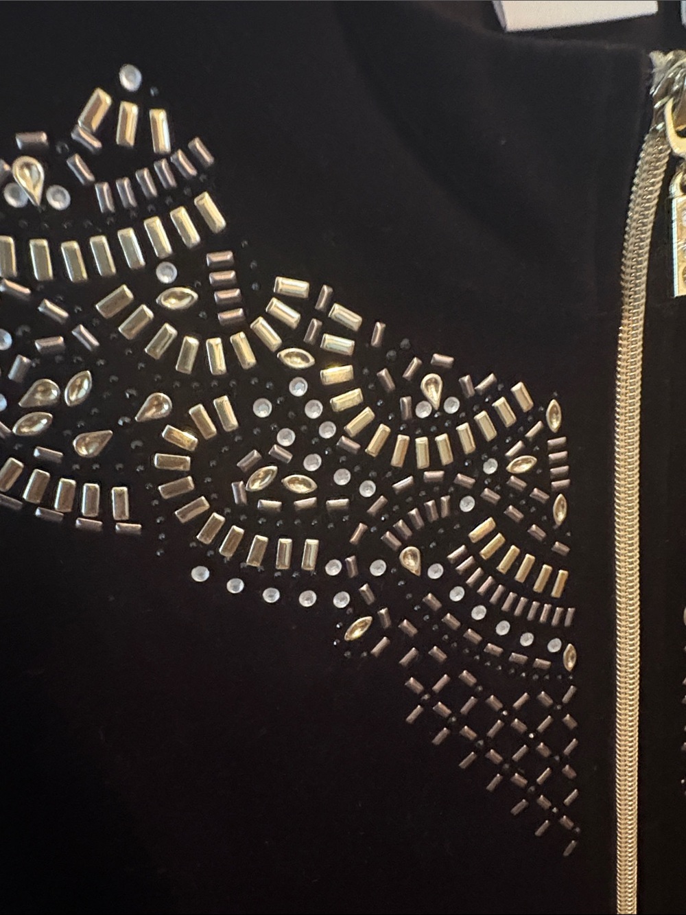 Chico's Black Velour Zip Jacket with Bead Embellishment - Picture 2 of 9